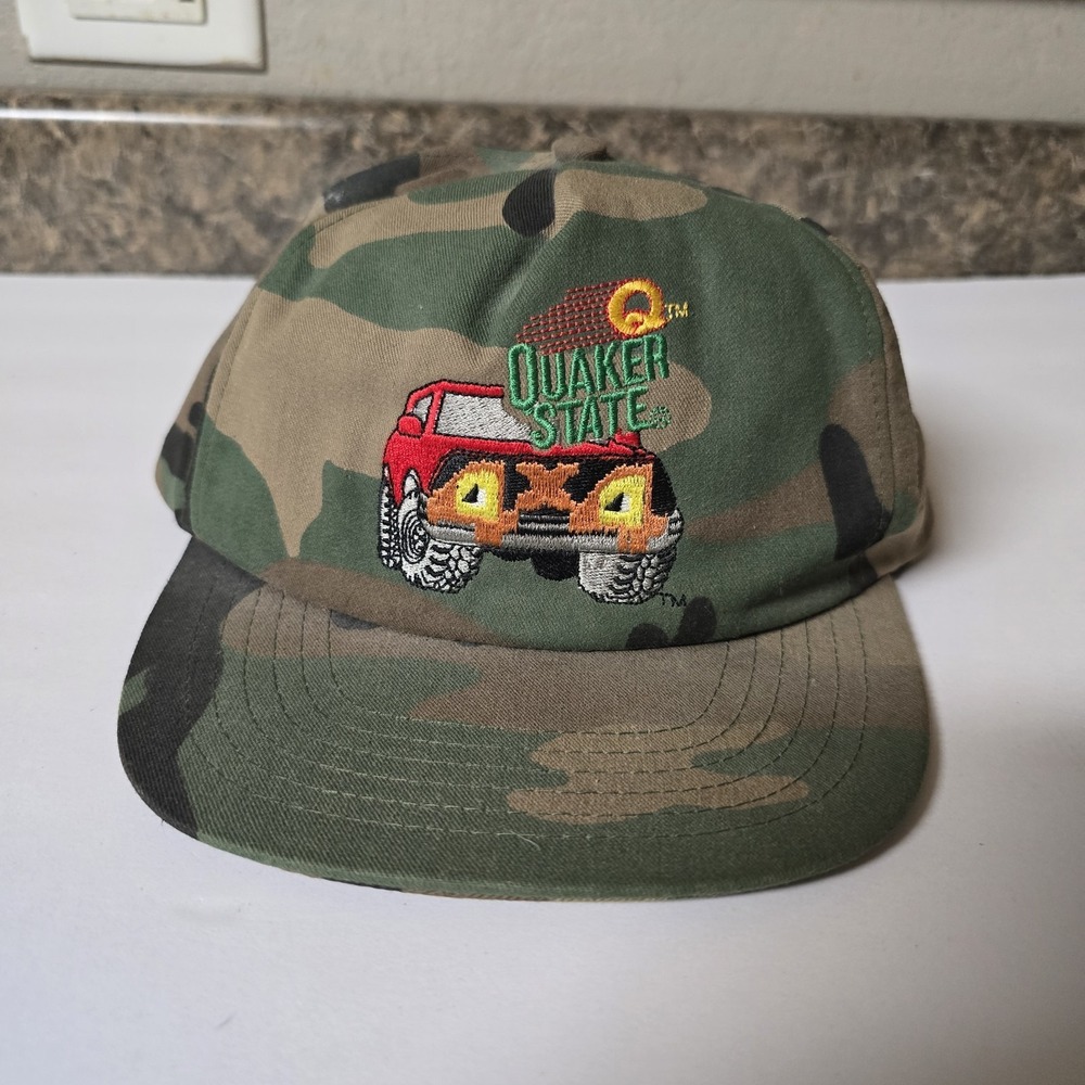 Vintage‎ Quaker State 4x4 Racing Truck Hat Cap Snapback Camouflage Embroidered